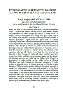 Interrogating alternatives to strike actions in the public sector in Nigeria