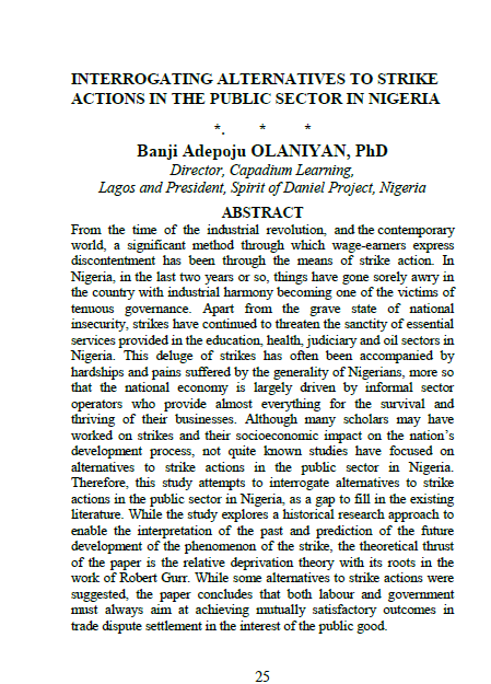 Interrogating alternatives to strike actions in the public sector in Nigeria