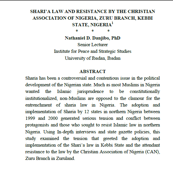 Shari’a law and resistance by the Christian Association of Nigeria