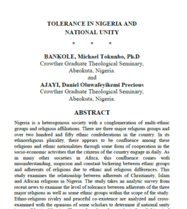Tolerance in Nigeria and National Unity