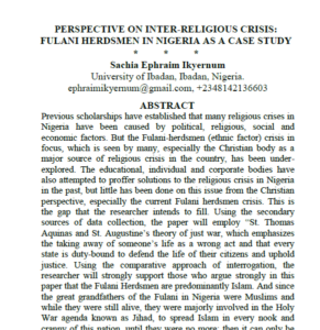 Perspective on inter-religious crisis… Fulani herdsmen in Nigeria as a case study