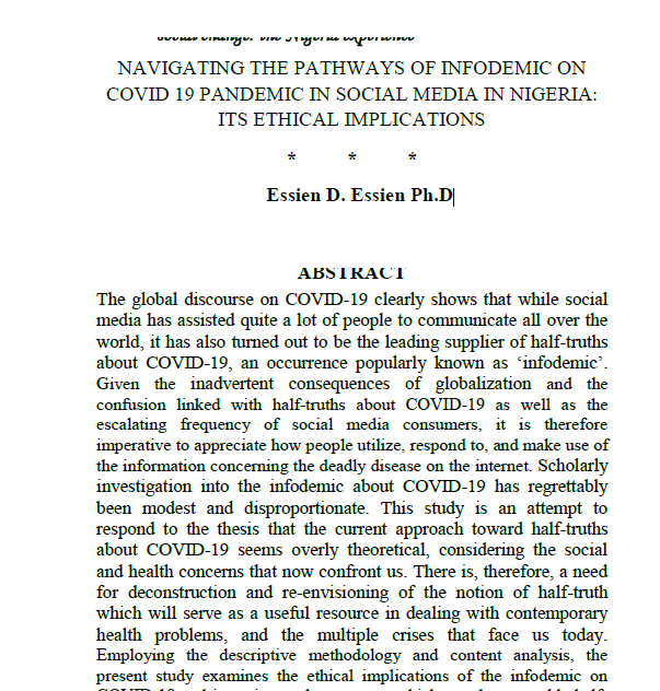 Navigating The Pathways of Infodemic on Covid 19 Pandemic in Social Media in Nigeria: Its Ethical Implications