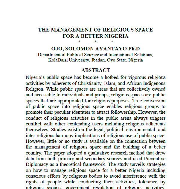 The management of religious space for a better Nigeria