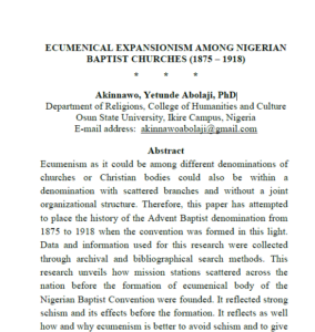 Ecumenical Expansionism Among Nigerian Baptist Churches (1875 – 1918)