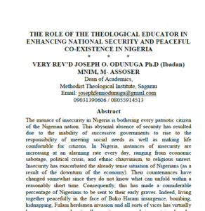 The Role of the Theological Educator in Enhancing National Security and Peaceful Co-Existence in Nigeria